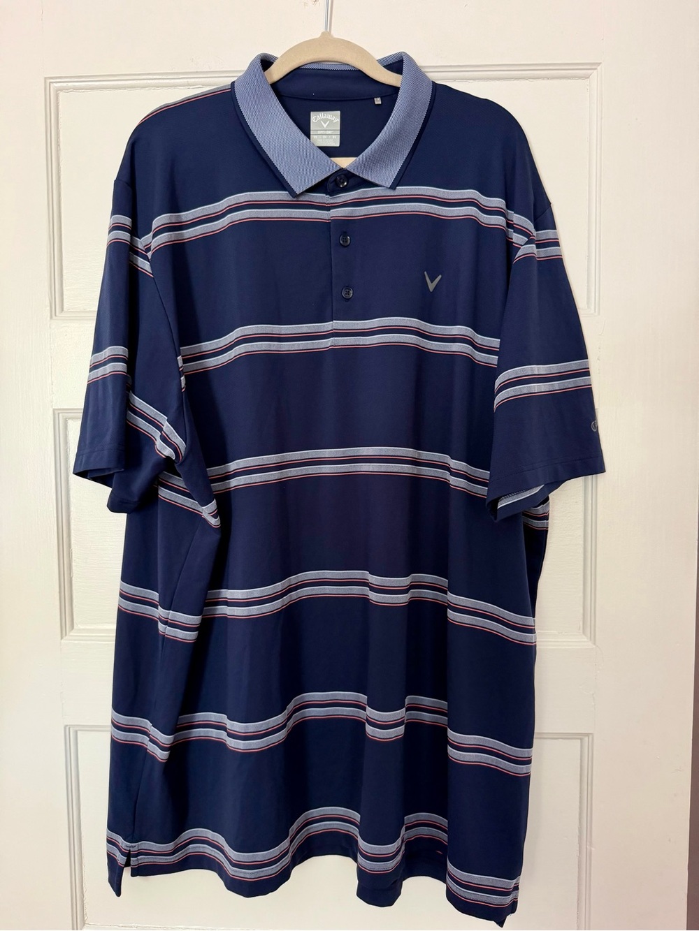 Callaway Opti-Dri Golf Polo Men’s 3X Navy Gray Coral Stripe Stretch